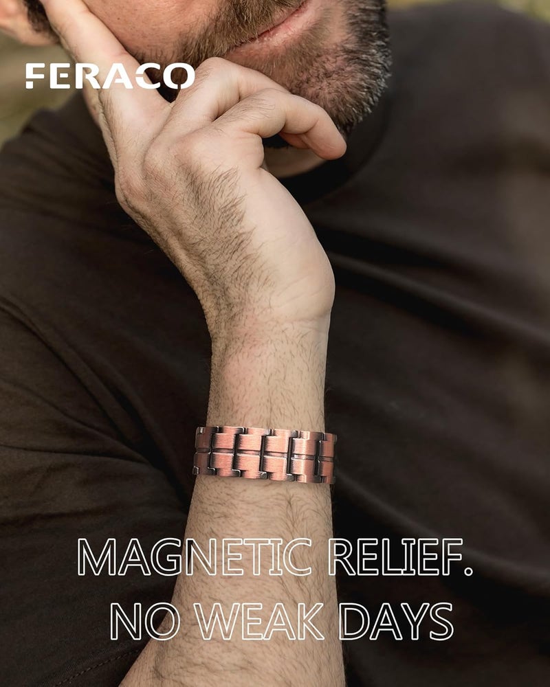 Feraco Copper Bracelet for Men 3X Strength,Magnetic Therapy Bracelet Copper Jewelry with Powerful 3800 Gauss Magnets - Image 5